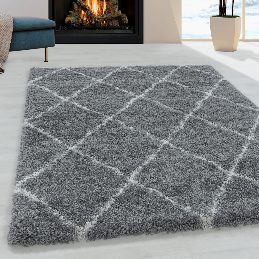 Alvor Soft Shaggy Geometric Grey Rug